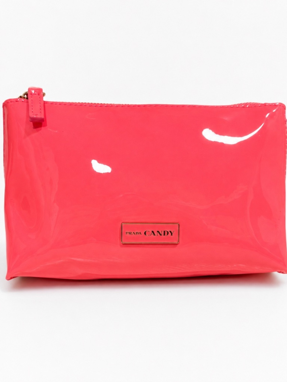 Prada Candy Gloss Hot Pink Patent-Look Cosmetic Makeup Pouch Travel Bag